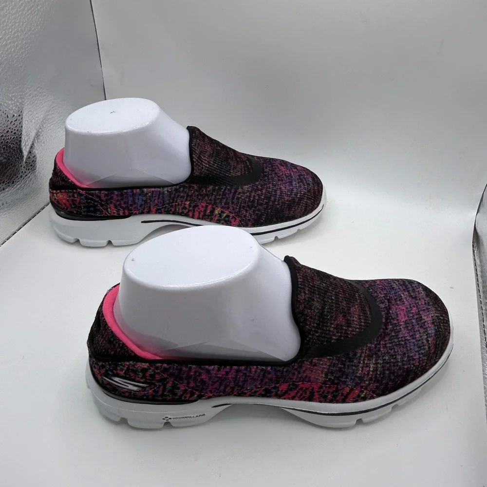 Skechers Women’s Slip-On Knit Sneakers in Black with Pink Accents